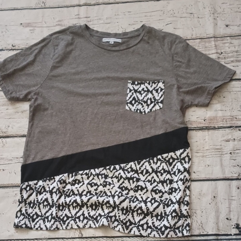 Another Influence Black White Gray Abstract Print Colorblock T Shirt M